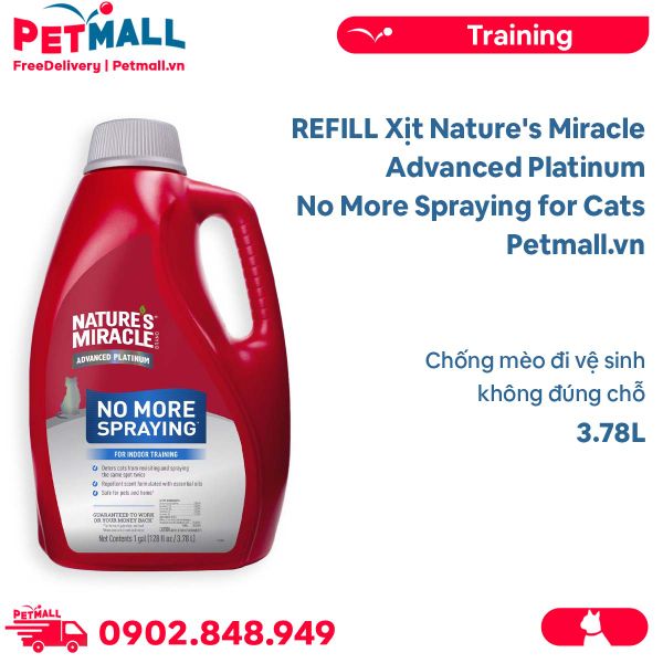 REFILL Xịt Nature's Miracle Advanced Platinum No More Spraying for Cats 3.78L - Chống mèo đi vệ sinh không đúng chỗ Petmall