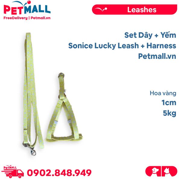 Set Dây + Yếm Sonice Lucky Leash + Harness 5kg - 1cm Hoa vàng Petmall
