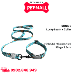 Set Dây + Vòng cổ Sonice Lucky Leash + Collar 30kg - 2.5cm Hình chó mèo xanh lục Petmall