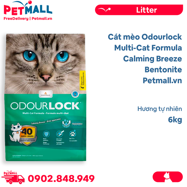 Cát mèo Odourlock Multi-Cat Formula Calming Breeze Bentonite 6kg - Hương tự nhiên Petmall