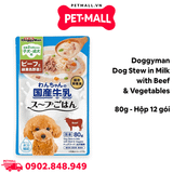 Pate chó Doggyman Dog Stew in milk with beef & vegetables 80g - Hộp 12 gói - Làm từ sữa bổ sung thịt bò và rau củ Petmall