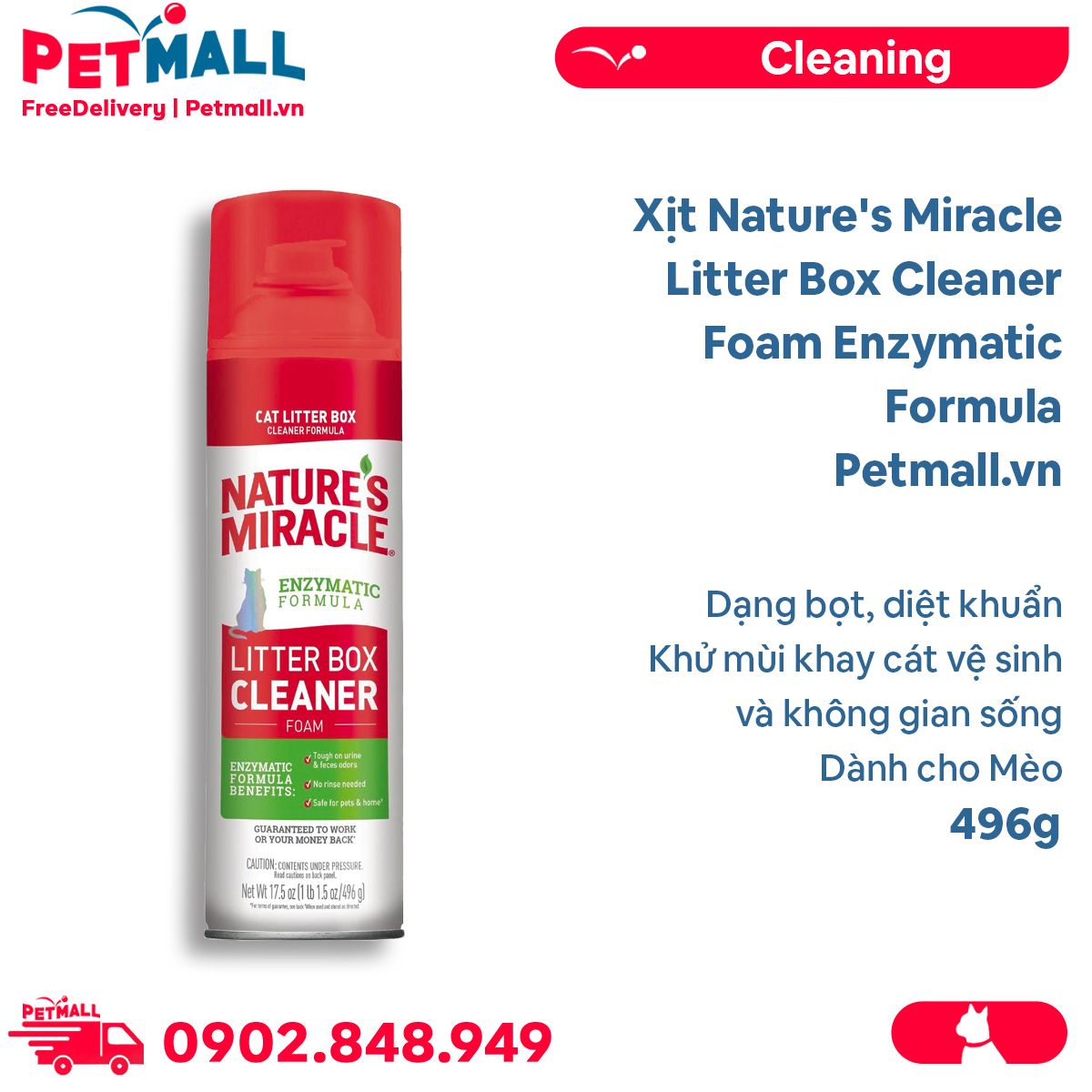 Xịt Nature's Miracle Litter Box Cleaner Foam Enzymatic Formula 496g