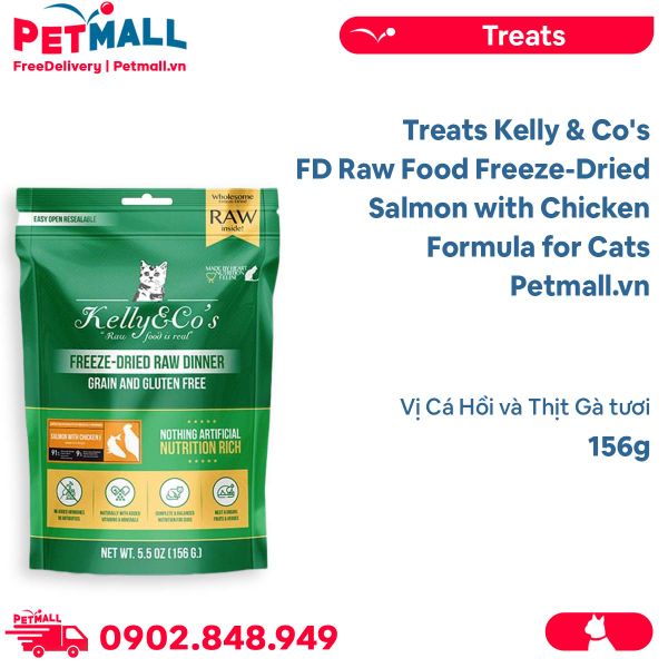 Treats Kelly & Co's FD Raw Food Freeze-Dried Salmon with Chicken Formula for Cats 156g - Vị Cá Hồi và Thịt Gà tươi, cho Mèo Petmall