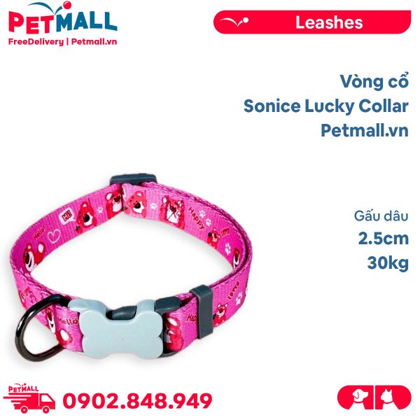 Vòng cổ Sonice Lucky Collar 30kg - 2.5cm Gấu dâu Petmall