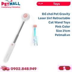 Đồ chơi Pet Gravity Laser 2in1 Retractable Cat Wand Toys Pink Color Size 21cm - Màu Hồng, cần câu lông vũ kèm laser cho Mèo Petmall