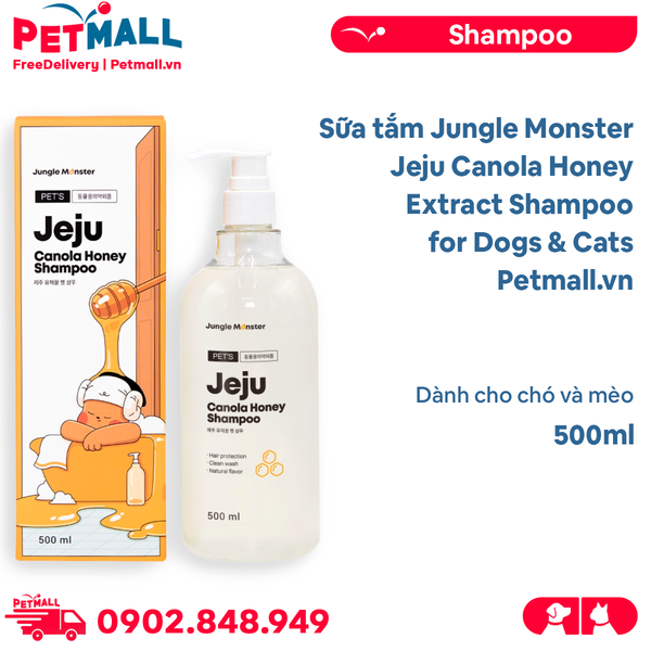 Sữa tắm Jungle Monster Jeju Canola Honey Extract Shampoo for Dogs & Cats 500ml - Dành cho chó và mèo Petmall
