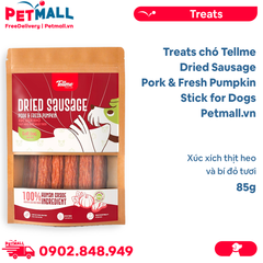 Treats chó Tellme Dried Sausage Pork & Fresh Pumpkin Stick for Dogs 85g - Xúc xích thịt heo và bí đỏ tươi Petmall