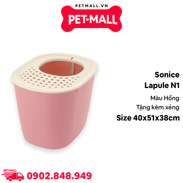 Nhà vệ sinh mèo Sonice Lapule N1 - 40 x 51 x 38 cm - Hồng  | Tặng Kèm Xẻng Petmall