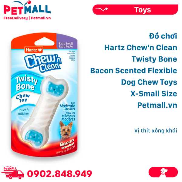 Đồ chơi Hartz Chew'n Clean Twisty Bone Bacon Scented Flexible Dog Chew Toys X-Small Size - Vị thịt xông khói Petmall