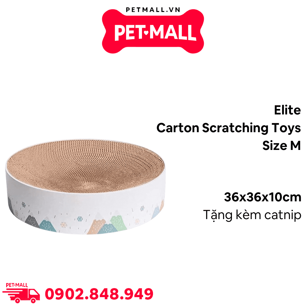 Nôi cào móng Elite Carton Scratching Toys Size M - 36x36x10cm, tặng kèm catnip Petmall