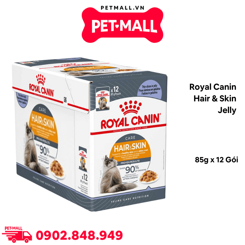 Pate Mèo Royal Canin Hair & Skin Jelly 85g - Hộp 12 Gói Petmall