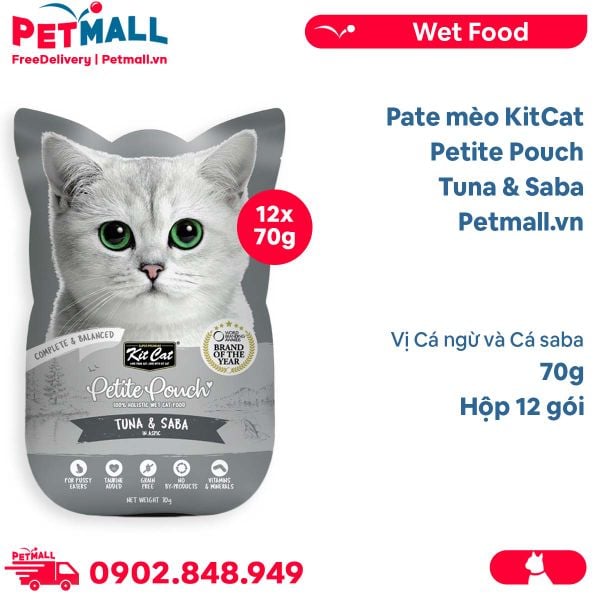 Hộp 12 Gói 70G - Pate mèo KitCat Petite Pouch Tuna & Saba 70g - Vị Cá ngừ và Cá saba Petmall