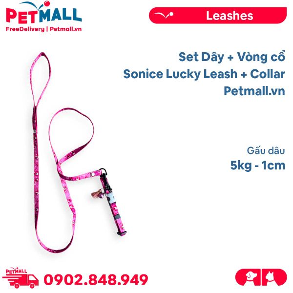 Set Dây + Vòng cổ Sonice Lucky Leash + Collar 5kg - 1cm Gấu dâu Petmall