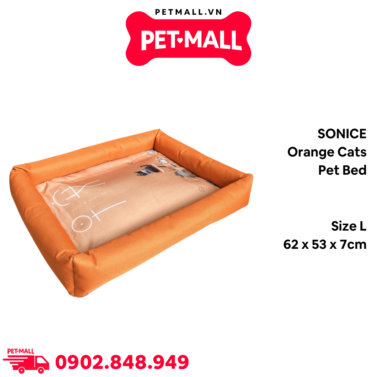 Nệm SONICE Orange Cats Pet Bed - Size L 62 x 53 x 7cm Petmall