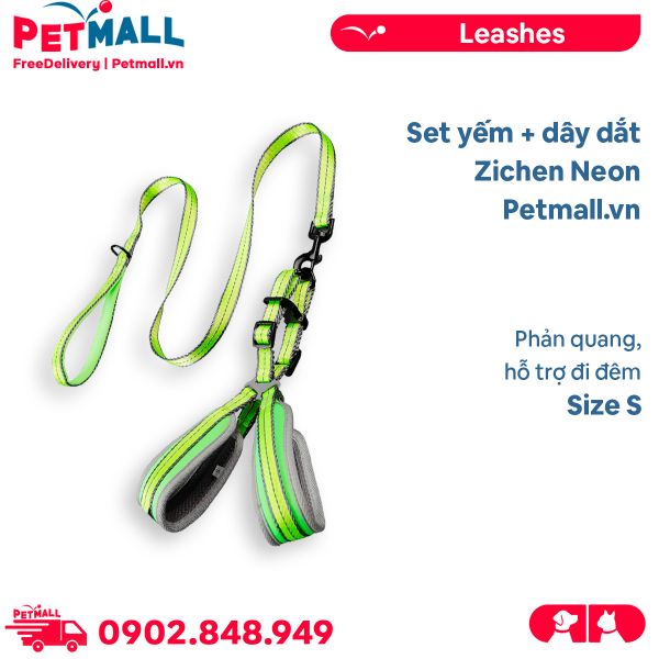 Set yếm + dây dắt Zichen Neon Size S - Phản quang, hỗ trợ đi đêm Petmall