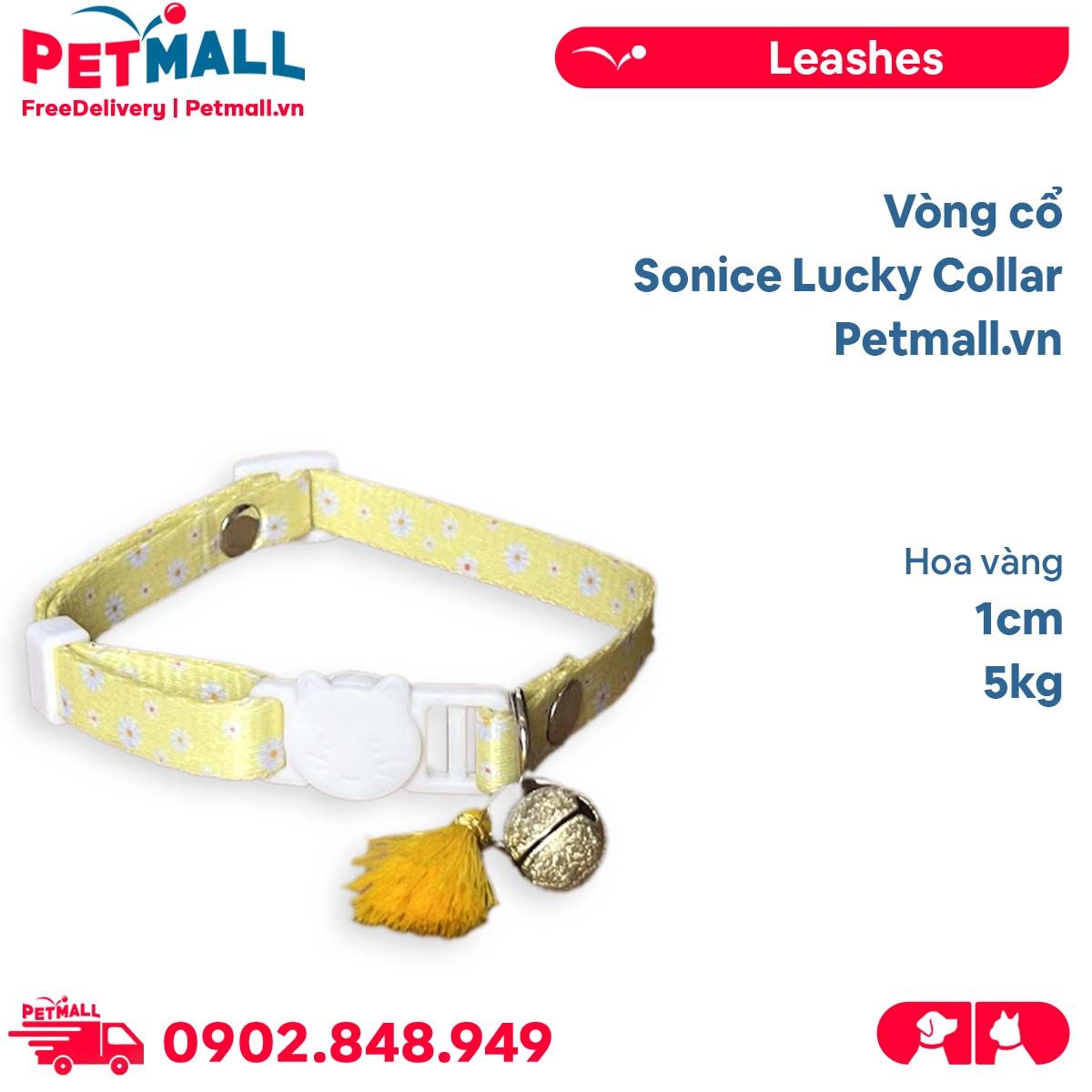 Vòng cổ Sonice Lucky Collar 5kg - 1cm Hoa vàng Petmall