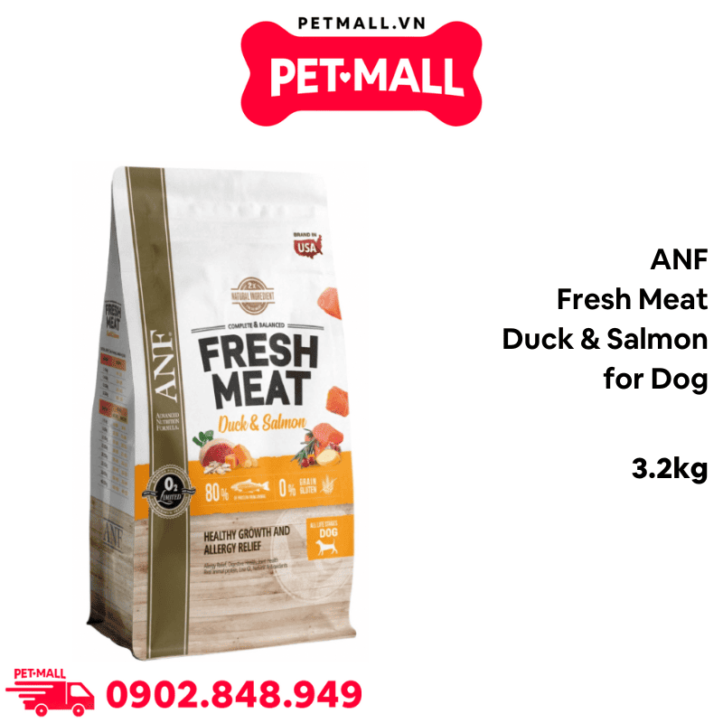 3.2KG - Thức ăn chó ANF Fresh Meat Duck & Salmon for dog gấp đôi thịt tươi - Thịt Vịt và Cá Hồi Petmall