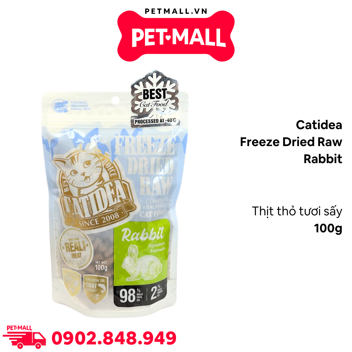 Thức ăn mèo Catidea Freeze Dried Raw Rabbit 100g - Thịt thỏ tươi sấy dành cho mèo mọi lứa tuổi Petmall
