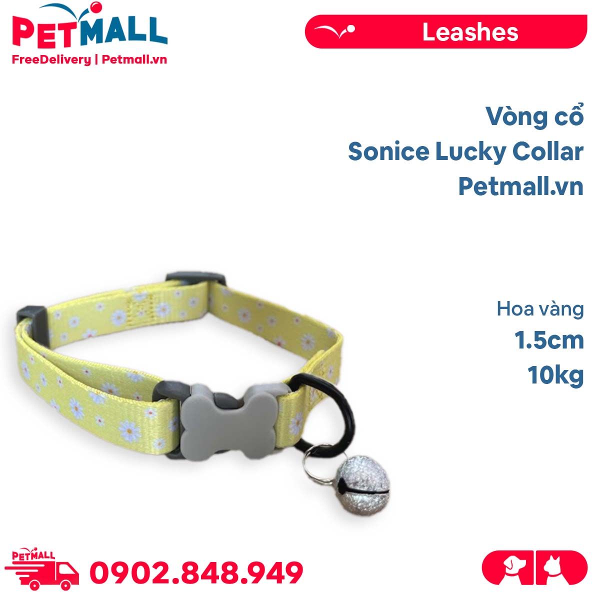 Vòng cổ Sonice Lucky Collar 10kg - 1.5cm Hoa vàng Petmall