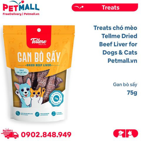 Treats chó mèo Tellme Dried Beef Liver for Dogs & Cats 75g - Gan bò sấy Petmall
