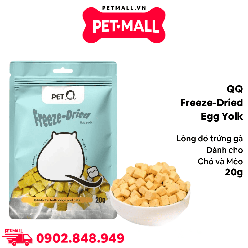 20G - Thức ăn đông khô cho chó mèo QQ Freeze-Dried Egg Yolk - Lòng đỏ trứng gà đông khô hỗ trợ hệ miễn dịch, làm đẹp lông Petmall