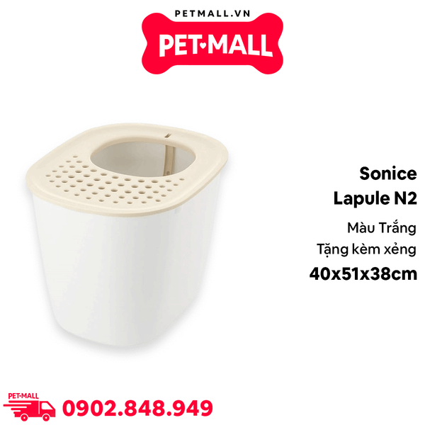 Nhà vệ sinh mèo Sonice Lapule N2 - 40 x 51 x 38 cm - Trắng  | Tặng Kèm Xẻng Petmall