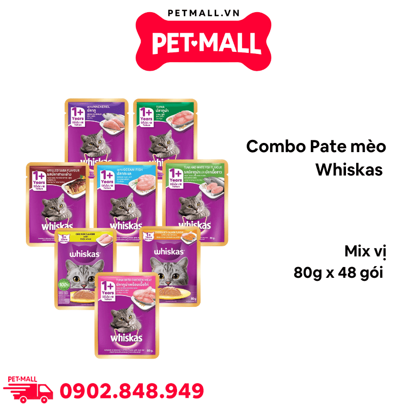 Combo 48 Gói 80G - Pate mèo WHISKAS 80g - Mix vị Petmall