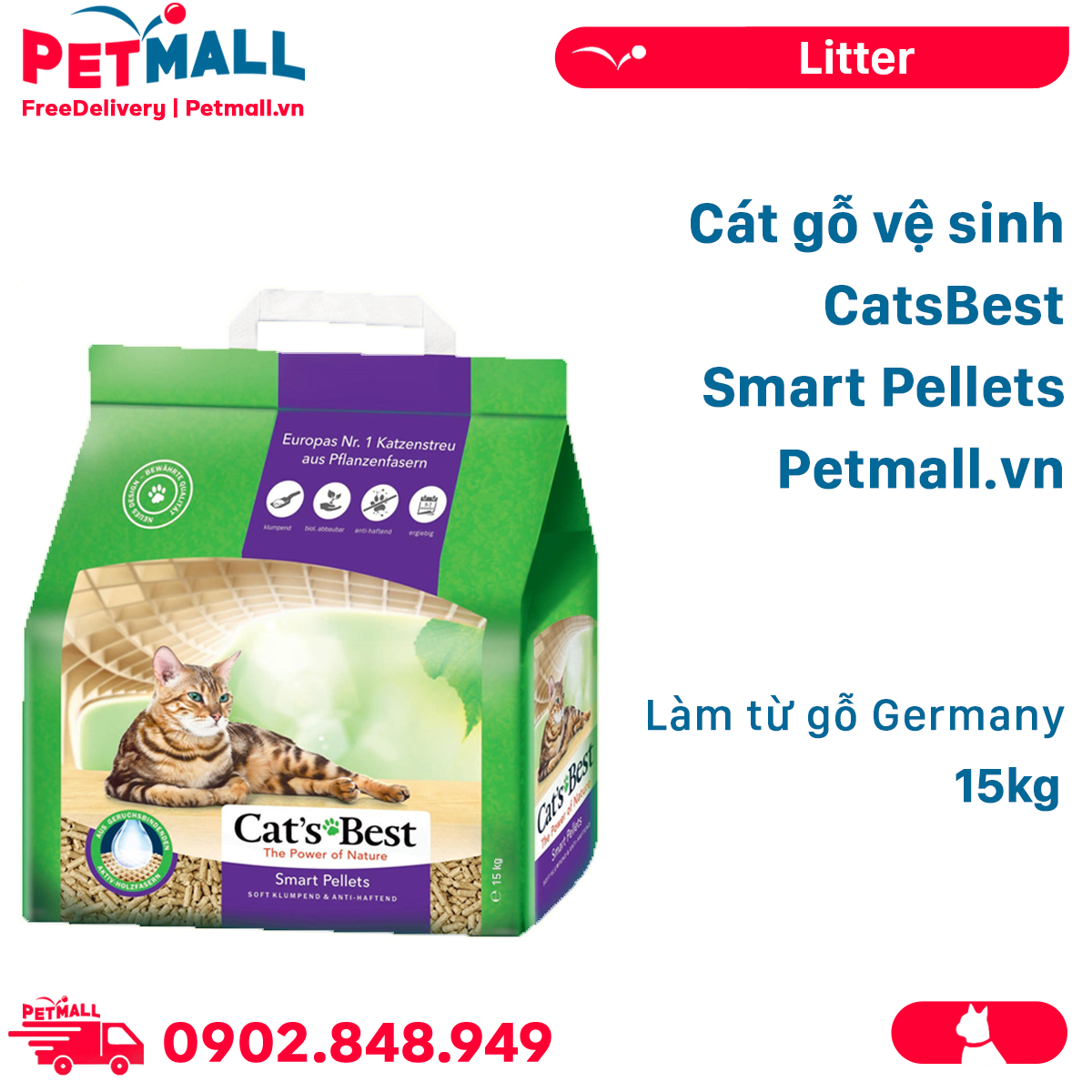 Cát gỗ vệ sinh CatsBest Smart Pellets 15kg - Làm từ gỗ Germany Petmall –  PETMALL.VN