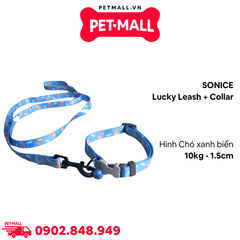 Set Dây + Vòng cổ Sonice Lucky Leash + Collar 10kg - 1.5cm Hình chó xanh biển Petmall
