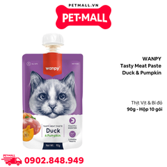 Treats mèo dạng nắp vặn WANPY Tasty Meat Paste Duck & Pumpkin 90g - Hộp 10 gói - Thịt Vịt & Bí Đỏ Petmall