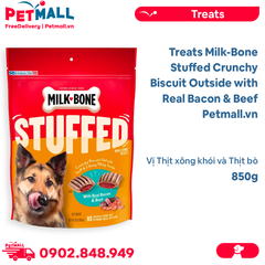 Treats Milk-Bone Stuffed Crunchy Biscuit Outside with Real Bacon & Beef 850g - Vị Thịt xông khói và Thịt bò Petmall