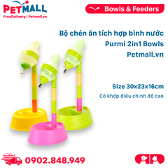 Bộ chén ăn tích hợp bình nước Purmi 2in1 Bowls - Có khớp điều chỉnh độ cao Petmall
