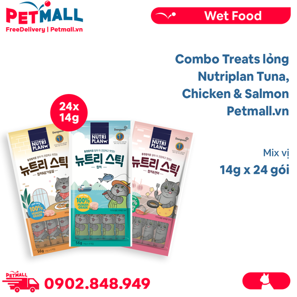 Combo Treats lỏng Nutriplan Tuna, Chicken & Salmon Mix vị 14g - 24 gói Petmall