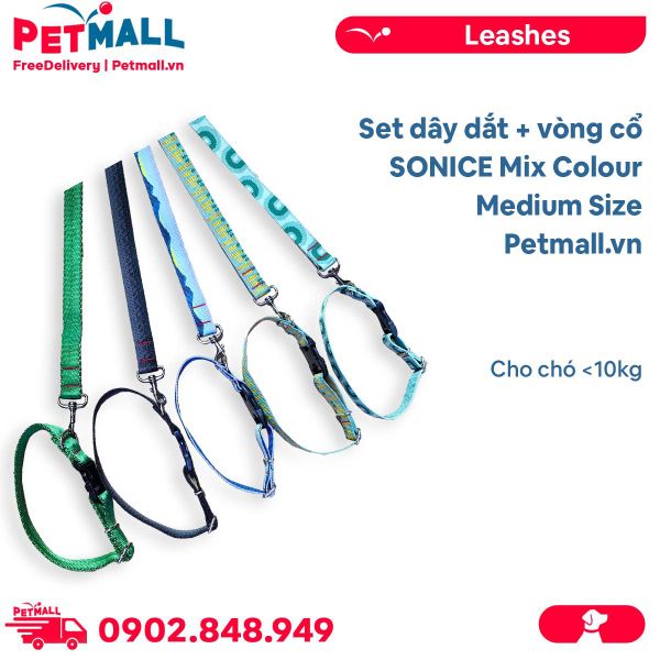 Set dây dắt + vòng cổ SONICE Mix Colour Medium Size - Cho chó <10kg Petmall