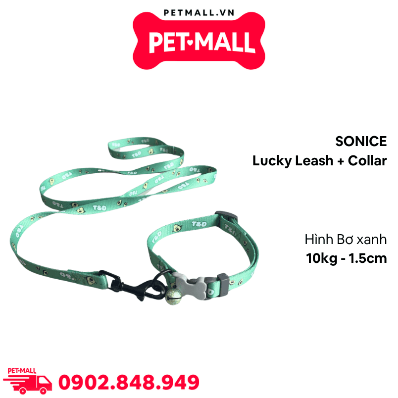 Set Dây + Vòng cổ Sonice Lucky Leash + Collar 10kg - 1.5cm Bơ xanh Petmall