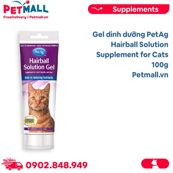 Gel dinh dưỡng PetAg Hairball Solution Supplement for Cats 100g - Ngăn ngừa và tiêu búi lông cho mèo Petmall