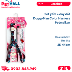 Set yếm + dây dắt DoggyMan Color Harness Size 6kg - 25-44cm - Hoa xanh tím Petmall