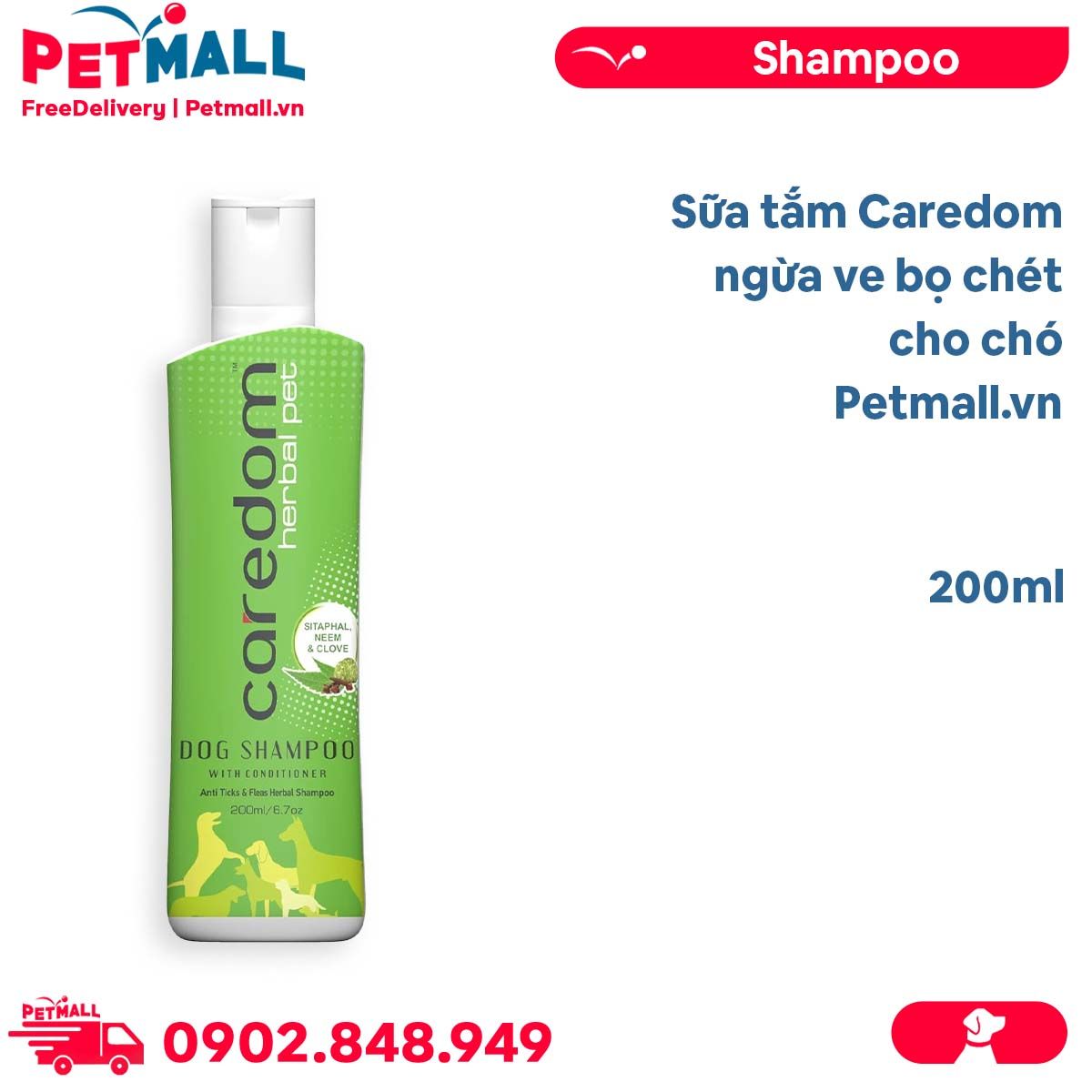 Sữa tắm Caredom ngừa ve bọ chét cho chó 200ml Petmall