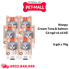 Combo Treats WANPY Cream Tuna & Salmon 70g - 6 gói - Cá ngừ và cá hồi dành cho Mèo Petmall