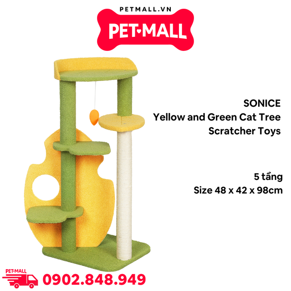 Trụ cào SONICE Yellow and Green Cat Tree Scratcher Toys Size 48 x 42 x 98 cm - 5 tầng màu xanh, vàng Petmall