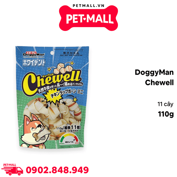 Xương nơ DoggyMan Chewell 110g- 11 cây - Da bò kẹp thịt gà mini Petmall