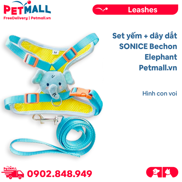 Set yếm + dây dắt SONICE Bechon Elephant - Hình con voi Petmall