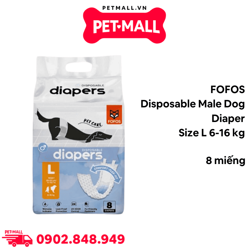Tã cho chó đực Disposable male dog diaper - 8 miếng | Size L 6-16 kg Petmall