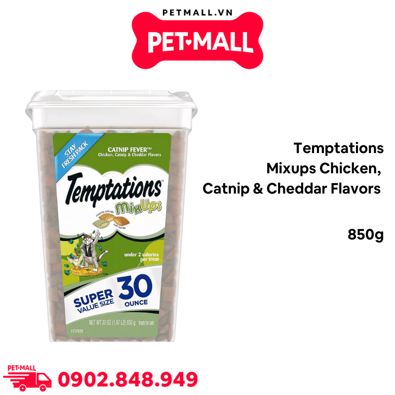 Treats mèo Temptations Mixups Chicken, Catnip & Cheddar flavors 850g - vị gà, catnip & phô mai Petmall