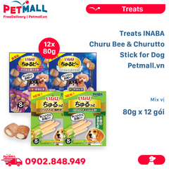 Combo Treats INABA Churu Bee & Churutto Stick for Dog 80g - Mix vị - 12 gói Petmall