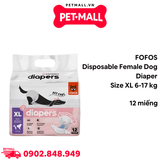 Tã cho chó cái Disposable female dog diaper - 12 miếng | Size XL 6-17 kg