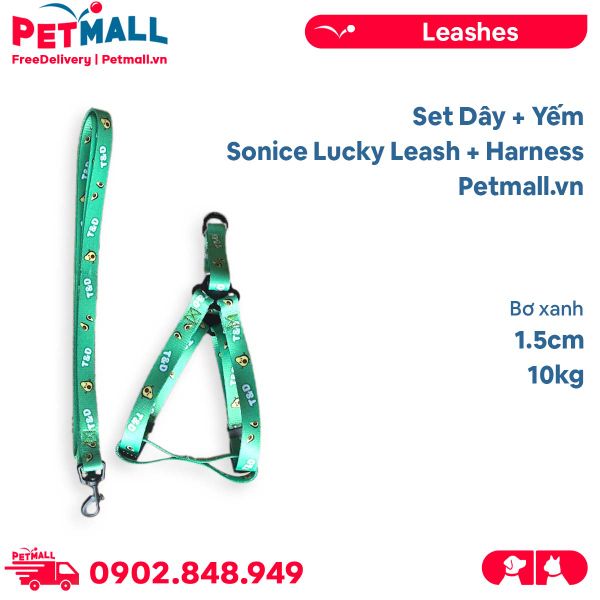 Set Dây + Yếm Sonice Lucky Leash + Harness 10kg - 1.5cm Bơ xanh Petmall