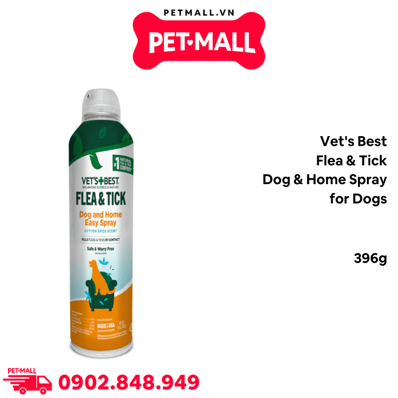 Xịt Vet's Best Flea & Tick Dog & Home Spray for Dogs 396g - Diệt ve bọ cho cả chó và không gian sống Petmall