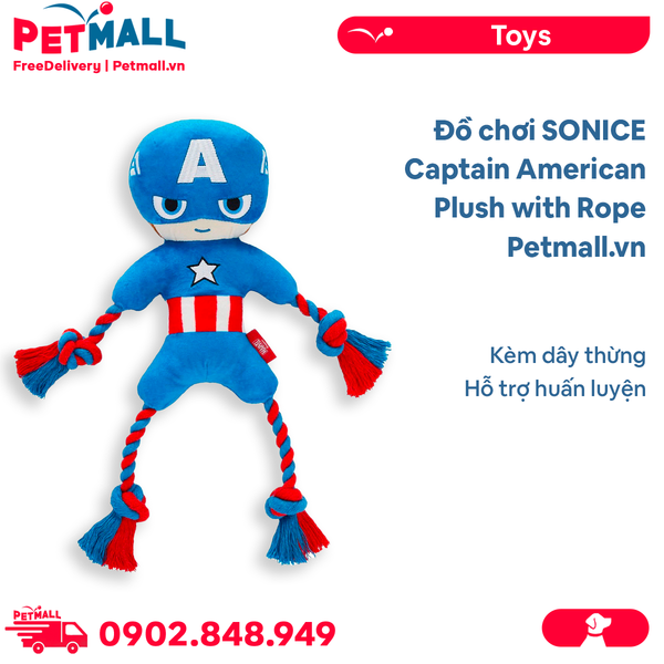 Đồ chơi SONICE Captain American Plush with Rope - Kèm dây thừng, hỗ trợ huấn luyện Petmall