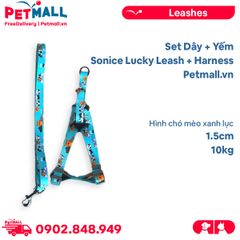 Set Dây + Yếm Sonice Lucky Leash + Harness 10kg - 1.5cm Hình chó mèo xanh lục Petmall